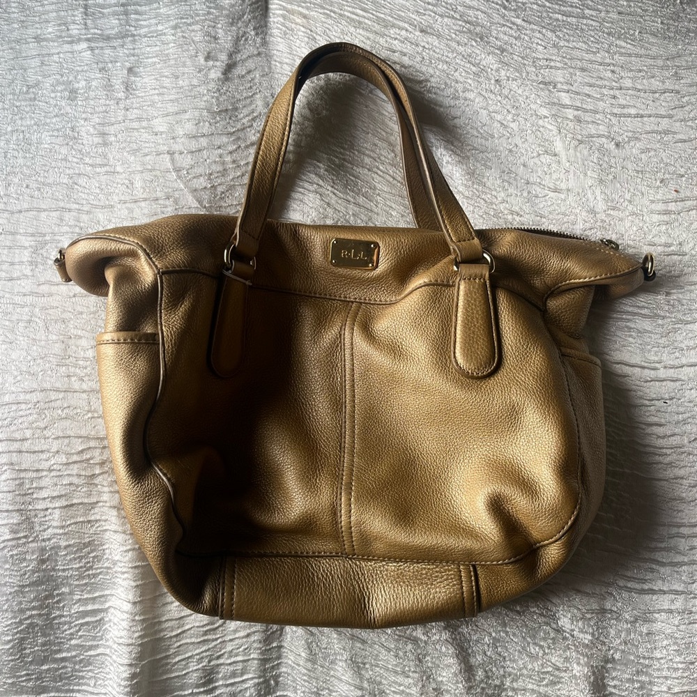 Gold Genuine Leather Ralph Lauren Handbag